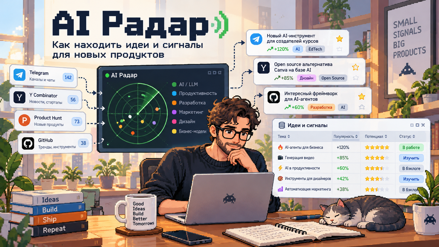 AI Радар — поиск и анализ идей для новых продуктов из Telegram, GitHub и IT-новостей